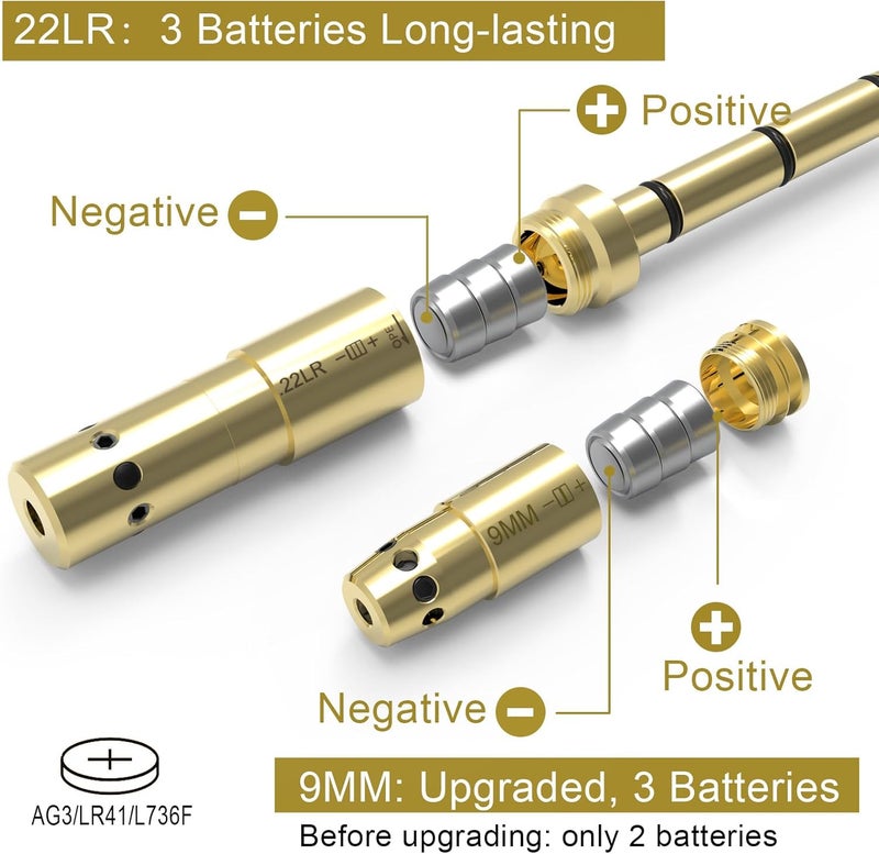StrongTools BoreSighter for 22LR/223/9MM/7.62X39MM/30-30/30-06/.25/270/243/308/7MM/ 45ACP Colt Caliber Rifle Scope Handgun Brass Red Dot Boresight Kit for Hunting with AG3 Batteries (Special, Bullet Type) - Image 3